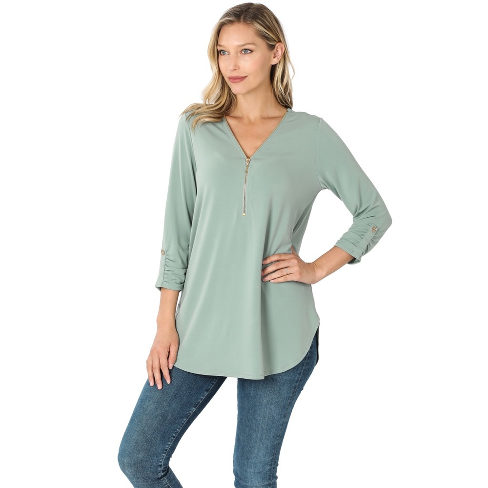 Light Green Zipper Front Top
